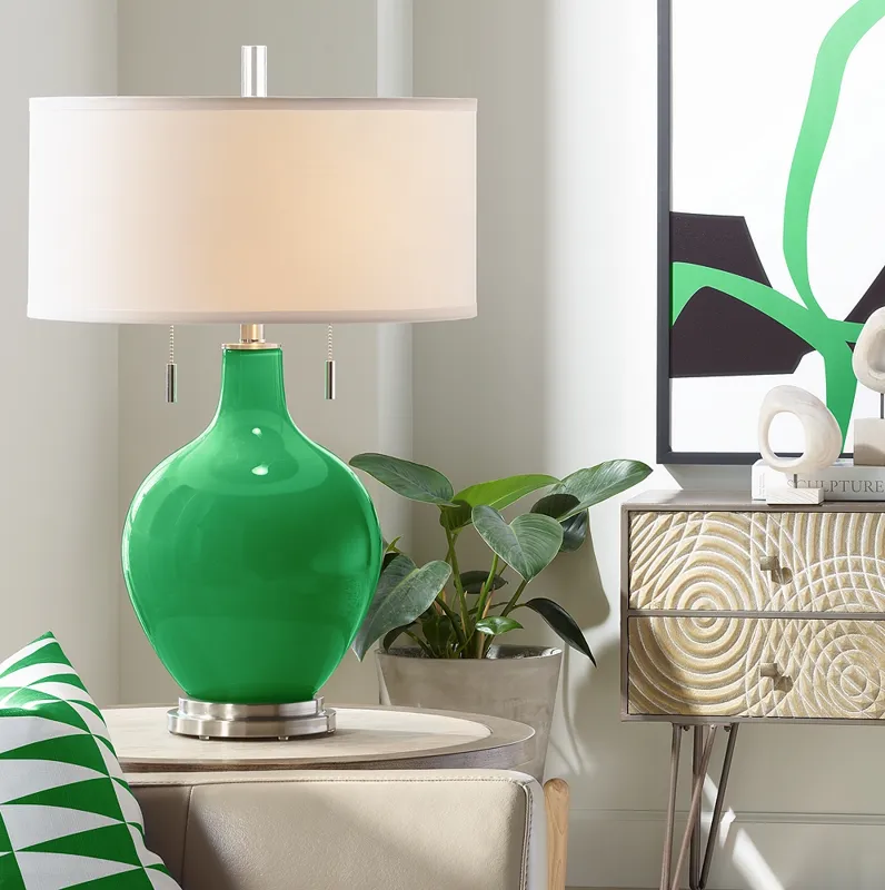 Color Plus Toby 28"  Modern Glass Envy Green Table Lamp