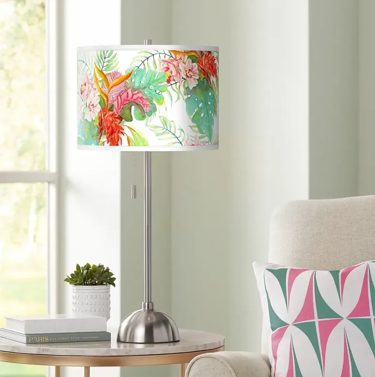 Giclee Glow 28" High Island Floral Brushed Nickel Table Lamp