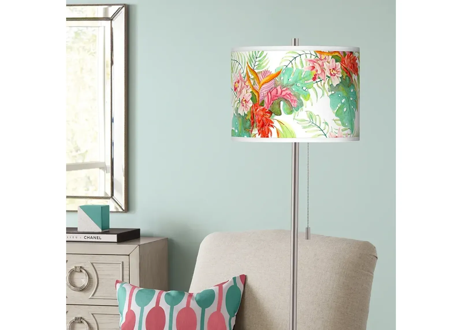 Giclee Glow 62" Island Floral Shade Brushed Nickel Floor Lamp