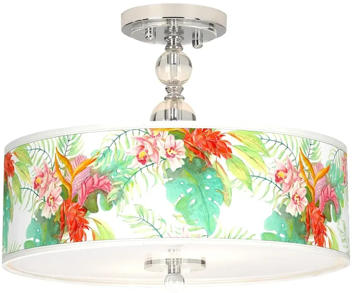 Island Floral Giclee 16" Wide Semi-Flush Ceiling Light