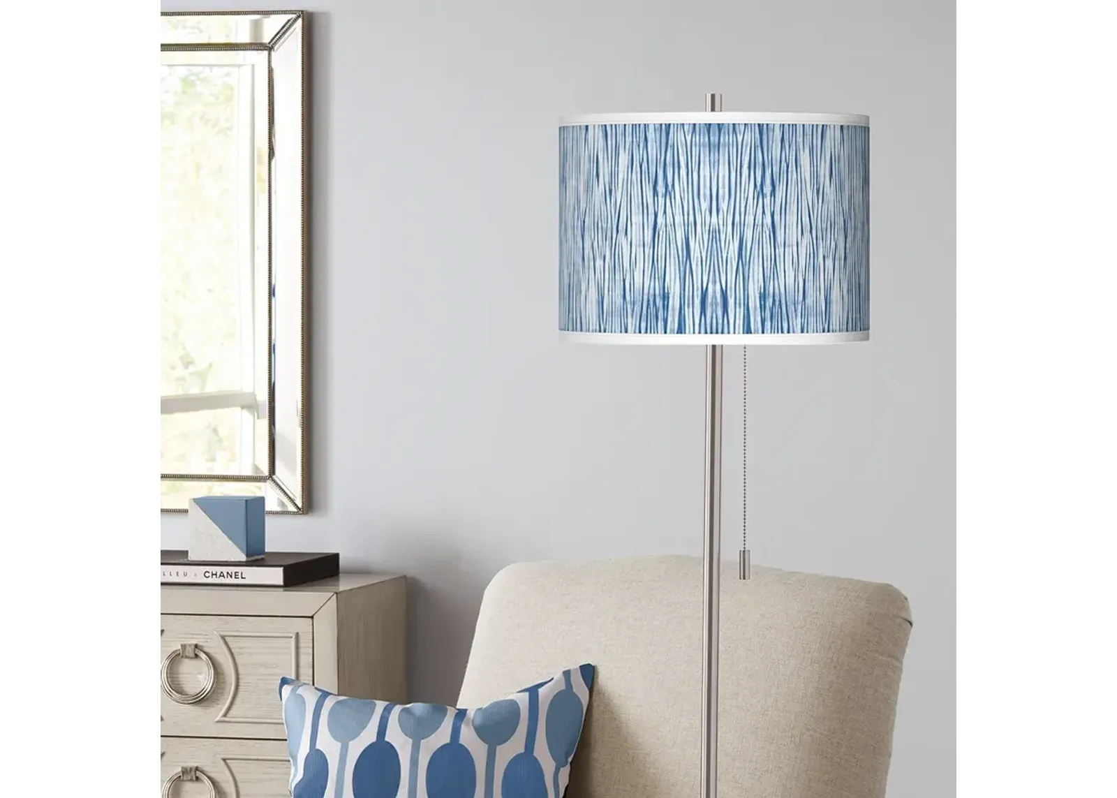 Giclee Glow 62" Beachcomb Blue Shade Brushed Nickel Floor Lamp