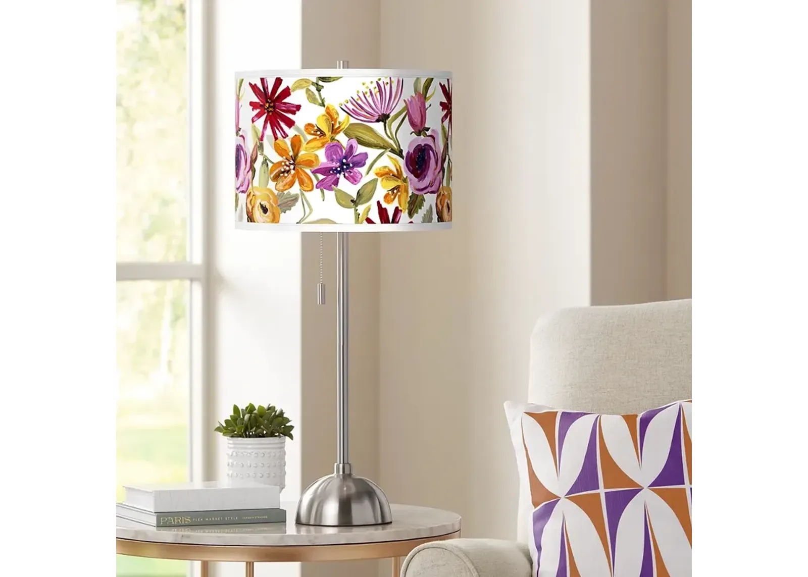 Giclee Glow 28" Bountiful Blooms Brushed Nickel Modern Table Lamp