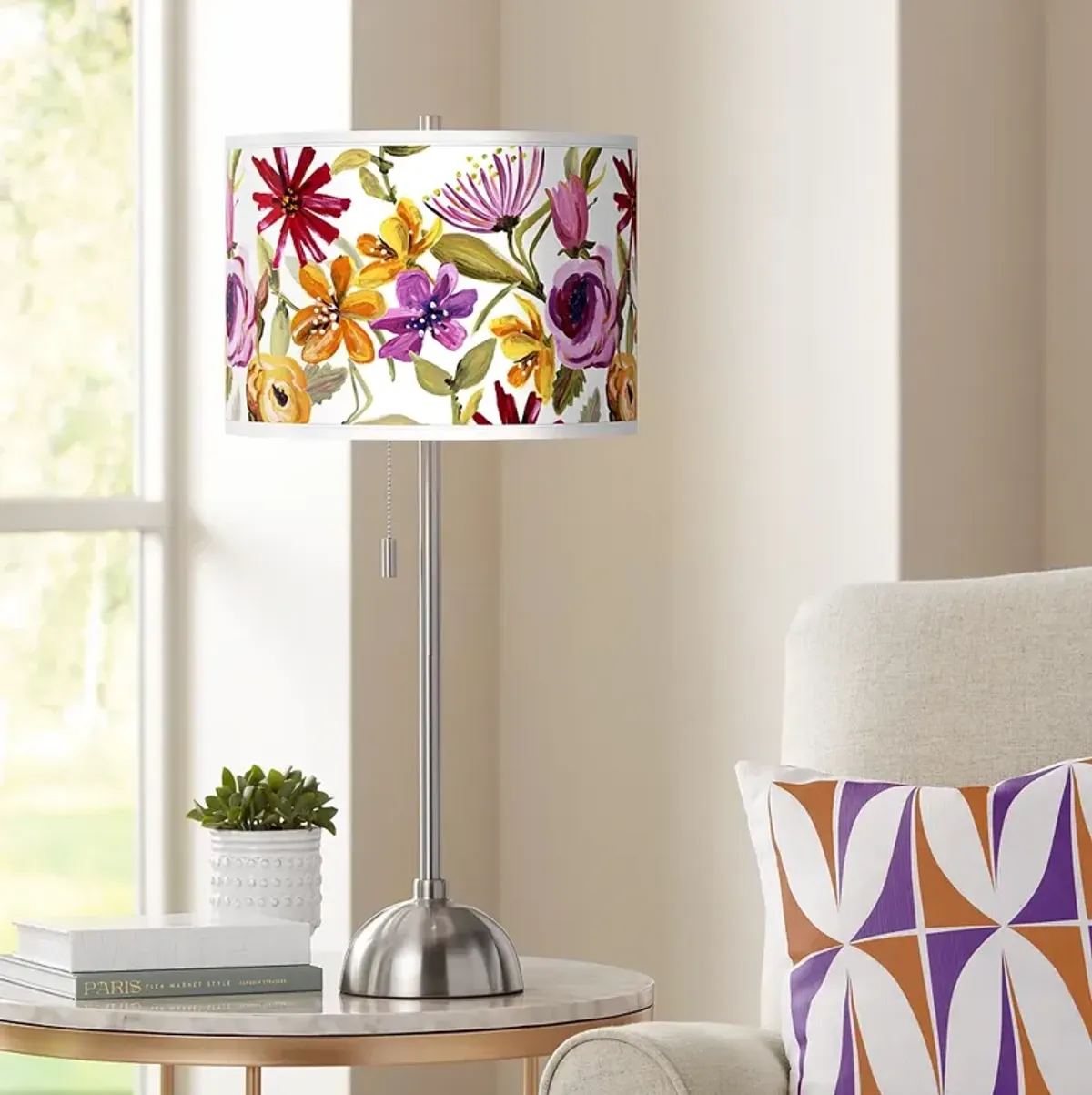 Giclee Glow 28" Bountiful Blooms Brushed Nickel Modern Table Lamp