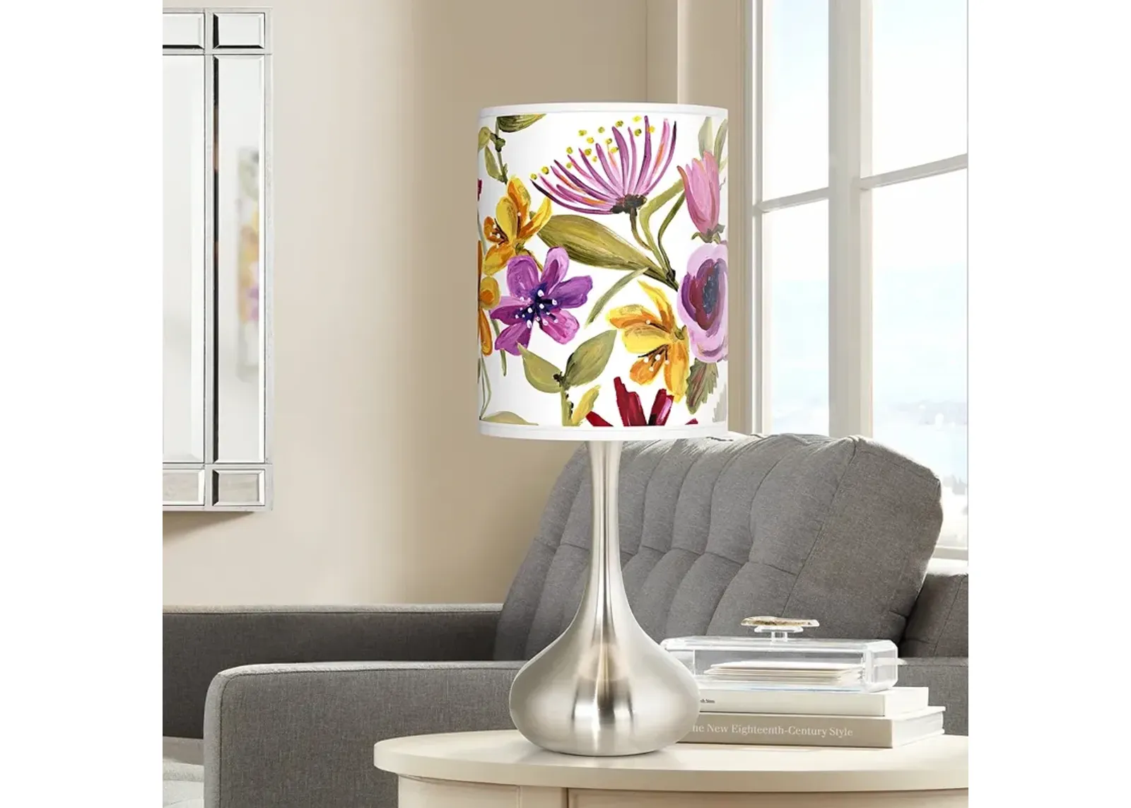 Giclee Glow Droplet 23 1/2" Bountiful Blooms Shade Nickel Table Lamp