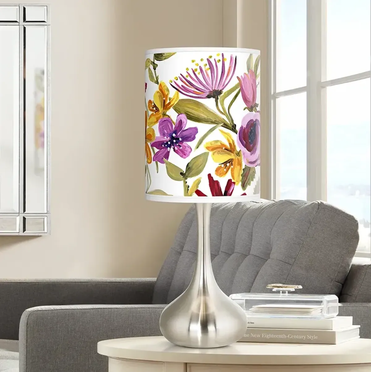 Giclee Glow Droplet 23 1/2" Bountiful Blooms Shade Nickel Table Lamp