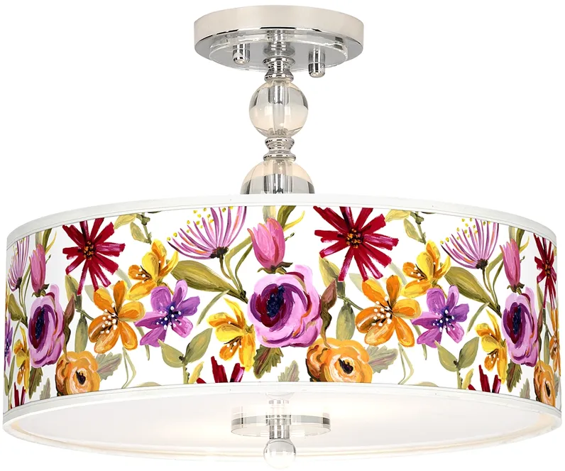 Bountiful Blooms Giclee 16" Wide Semi-Flush Ceiling Light