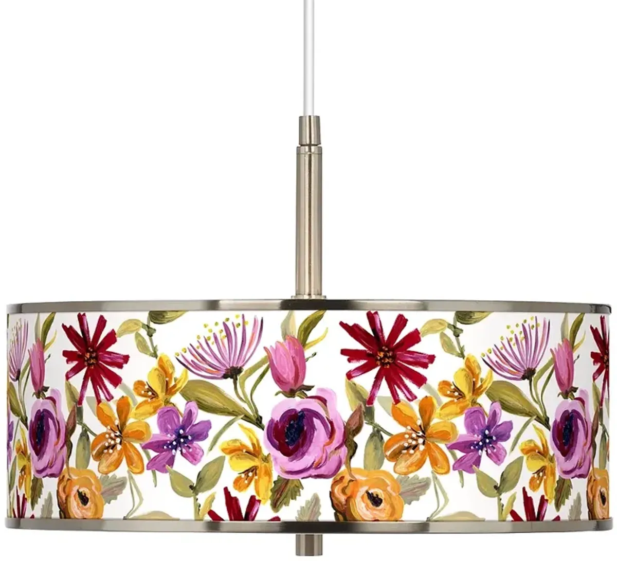 Giclee Glow Bountiful Blooms Pattern 16" Wide Drum Pendant Light