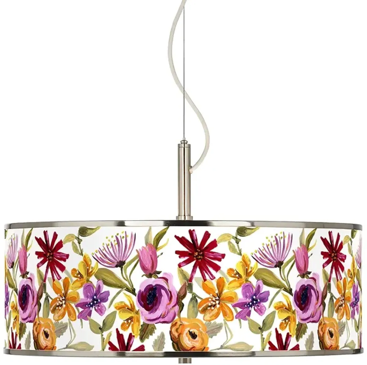 Giclee Glow Bountiful Blooms Pattern 20" Wide Drum Shade Pendant Light