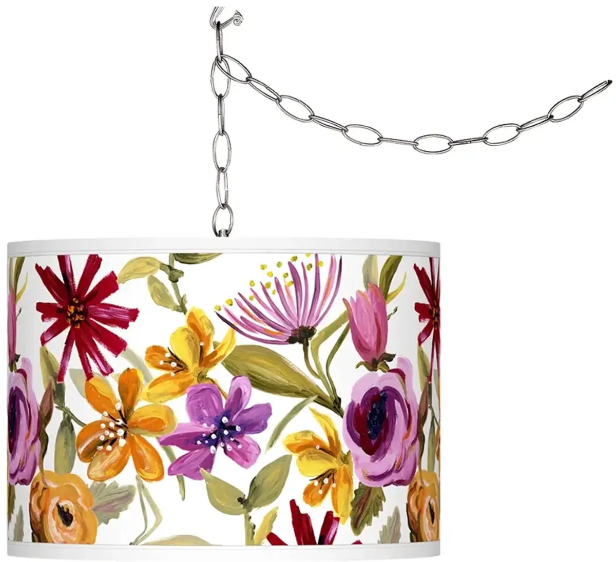 Giclee Glow 13 1/2" Wide Bountiful Blooms Pattern Plug-In Swag Pendant