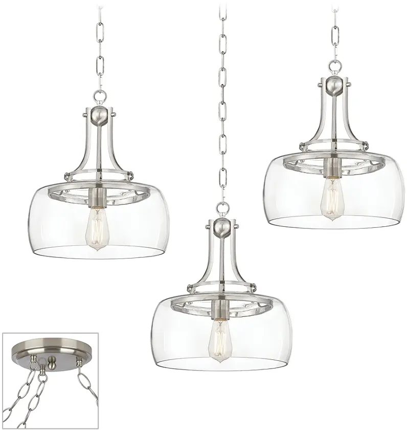 Charleston Brushed Nickel and Glass 3-Light Swag Chandelier