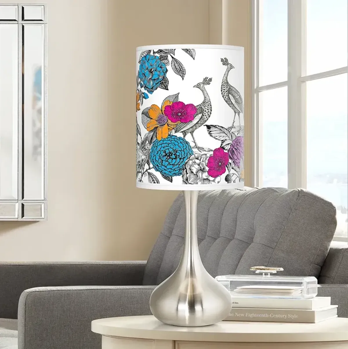 Giclee Glow Droplet 23 1/2" Peacocks in the Garden Modern Table Lamp