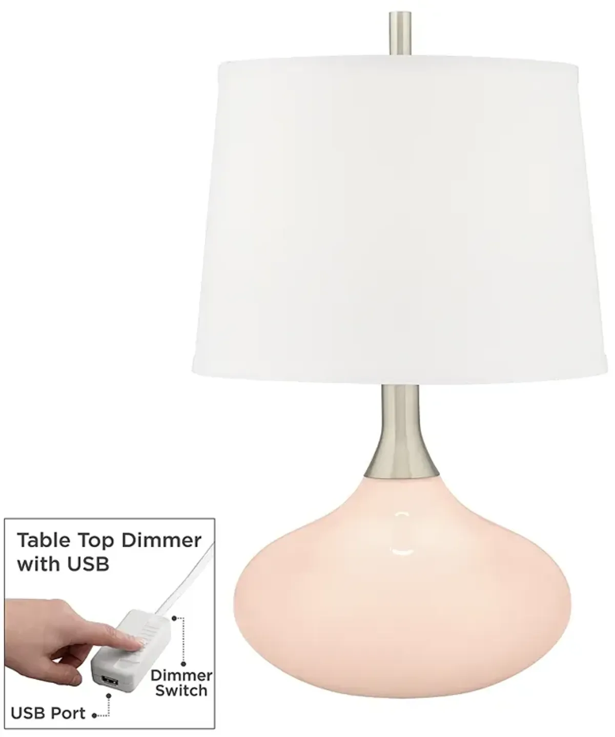 Color Plus Felix 24" Linen Pink Modern Table Lamp with USB Dimmer