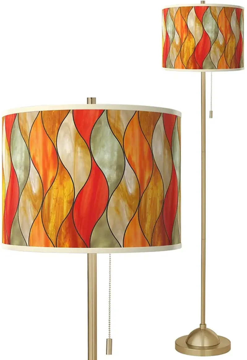 Flame Mosaic Giclee Warm Gold Stick Floor Lamp