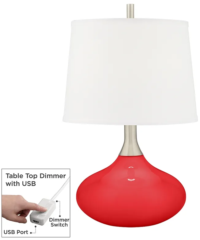 Poppy Red Felix Modern Table Lamp with Table Top Dimmer