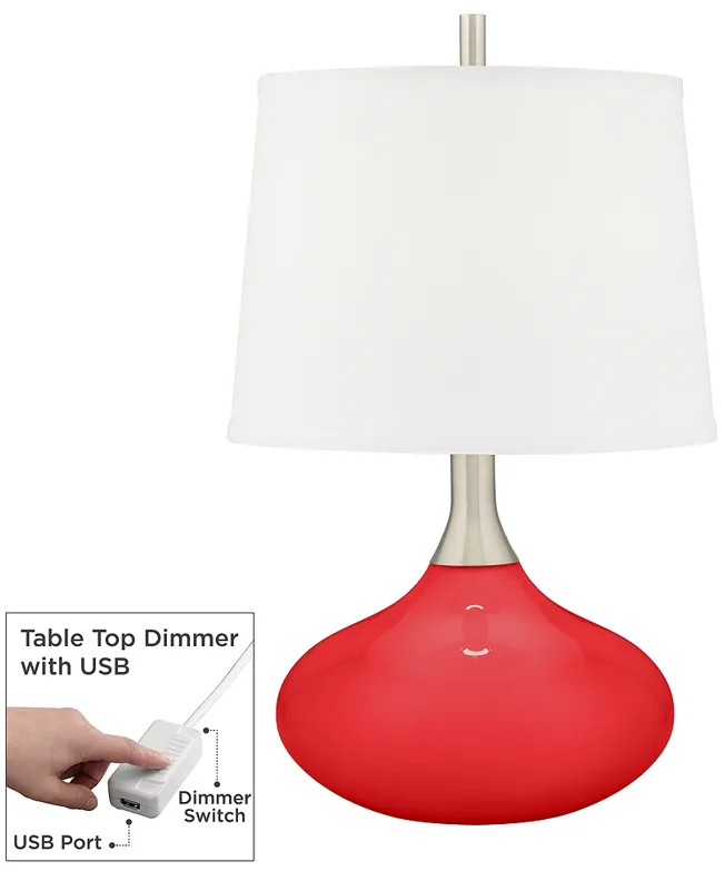 Color Plus Felix 24" Poppy Red Modern Table Lamp with USB Dimmer