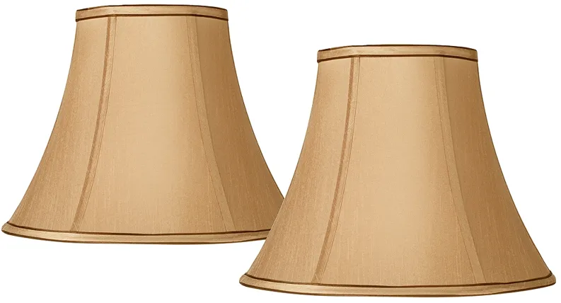 Tan Brown Fabric Set of 2 Bell Lamp Shades 7x14x11 (Spider)