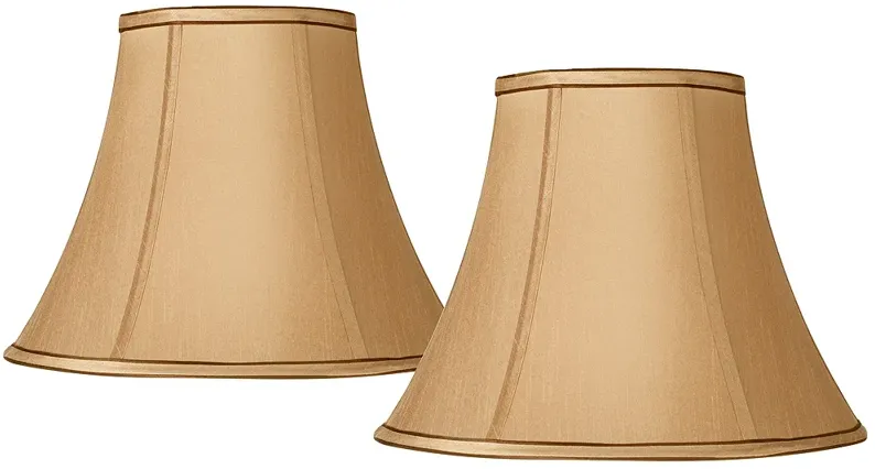 Tan Brown Fabric Set of 2 Bell Lamp Shades 7x14x11 (Spider)