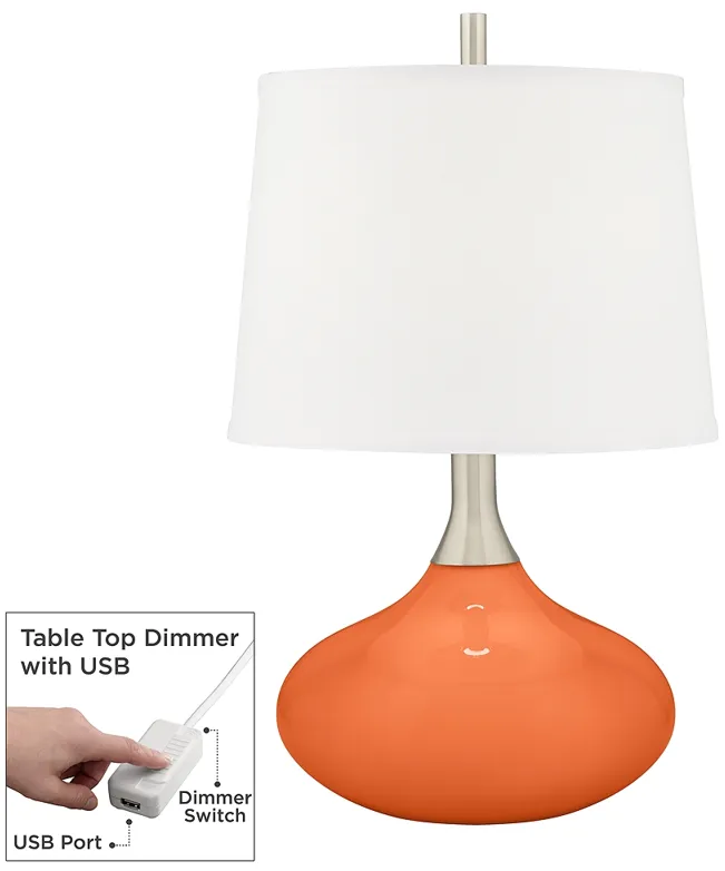 Color Plus Felix 24" Nectarine Orange Table Lamp with USB Dimmer