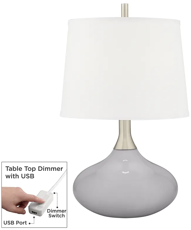 Color Plus Felix 24" Modern Swanky Gray Table Lamp with USB Dimmer