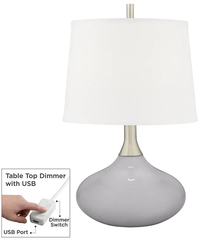 Color Plus Felix 24" Modern Swanky Gray Table Lamp with USB Dimmer