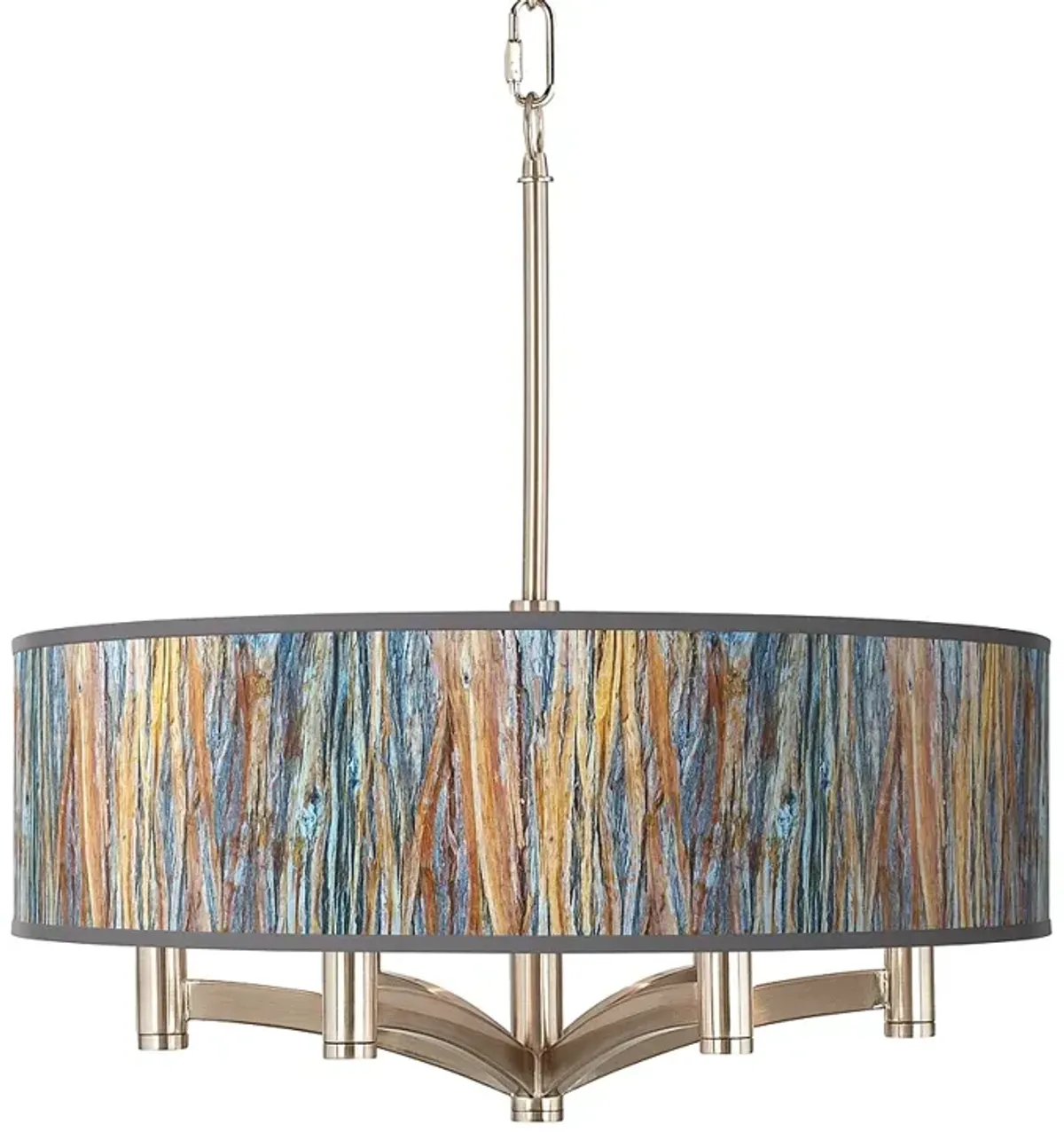 Striking Bark 6-Light Ava Brushed Nickel Modern Rustic Pendant Chandelier