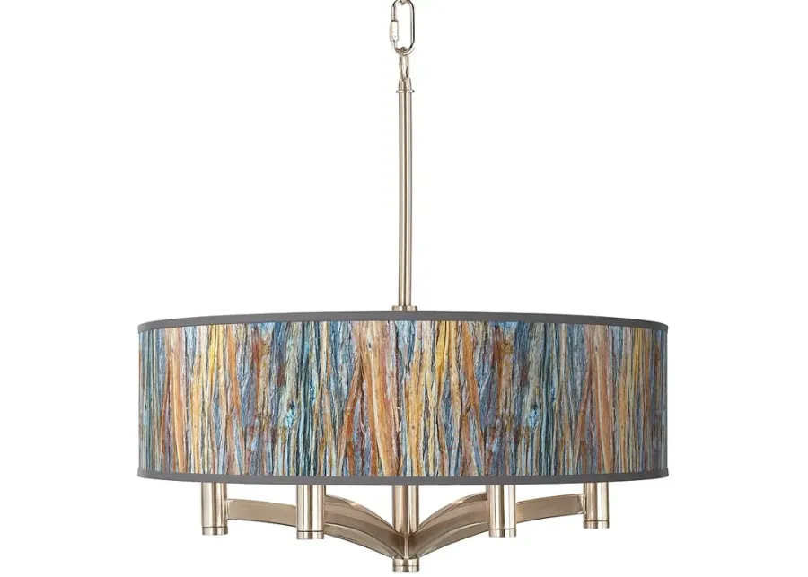 Striking Bark 6-Light Ava Brushed Nickel Modern Rustic Pendant Chandelier