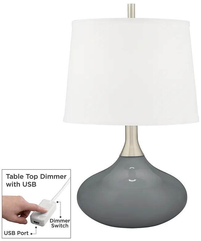 Color Plus Felix 24" Modern Software Gray Table Lamp with USB Dimmer