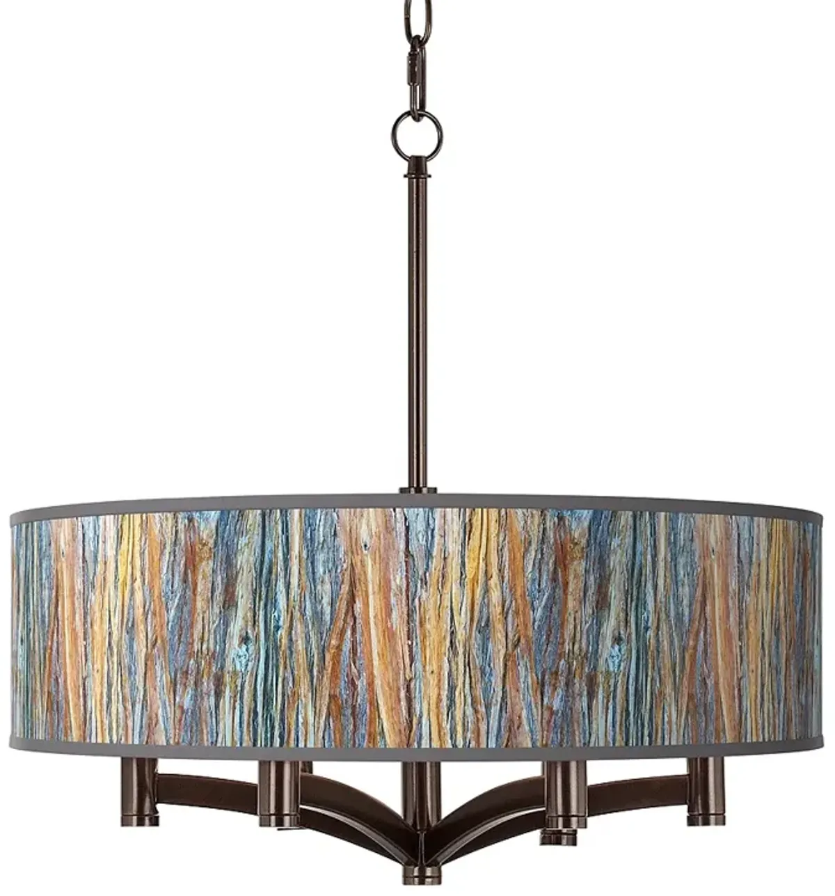 Giclee Glow 20" Striking Bark Shade 6-Light Bronze Pendant Chandelier