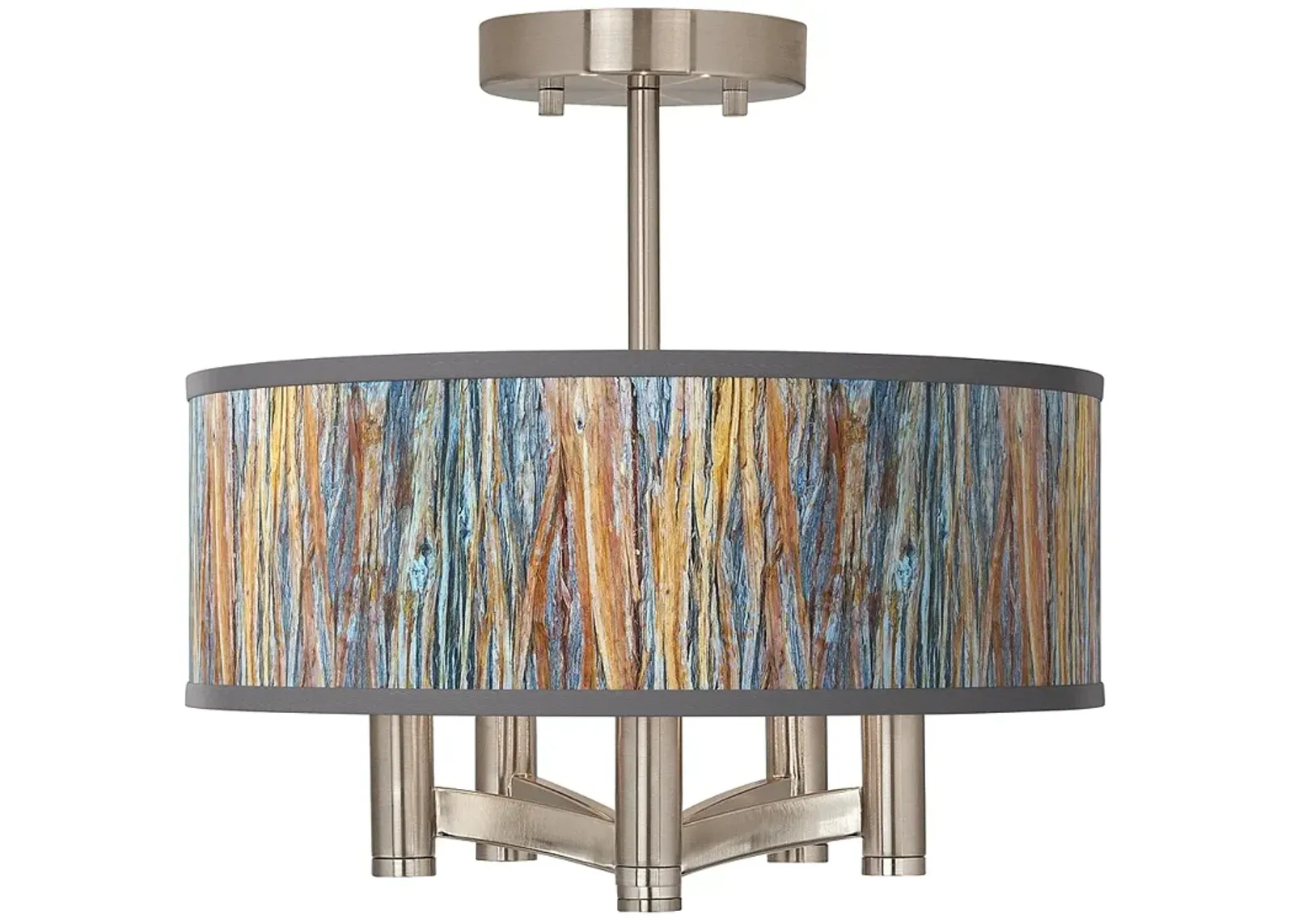 Giclee Glow Ava 14" Striking Bark Shade 5-Light Nickel Ceiling Light