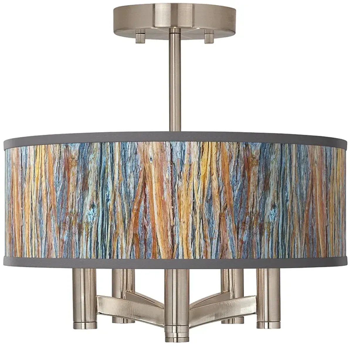 Giclee Glow Ava 14" Striking Bark Shade 5-Light Nickel Ceiling Light