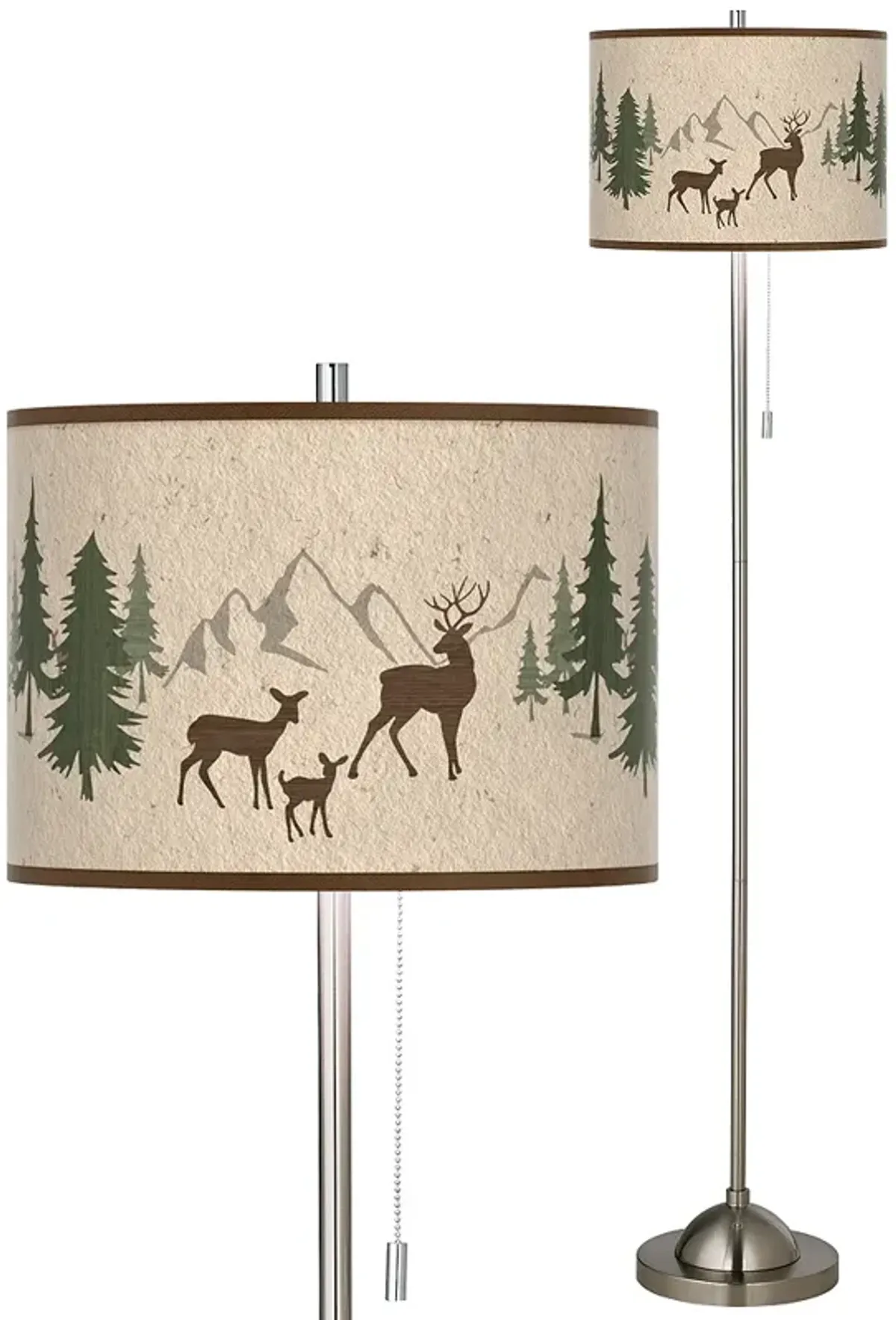 Giclee Glow 62" Deer Lodge Shade Brushed Nickel Pull Chain Floor Lamp