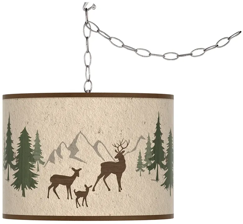 Swag Style Deer Lodge Giclee Shade Plug-In Chandelier