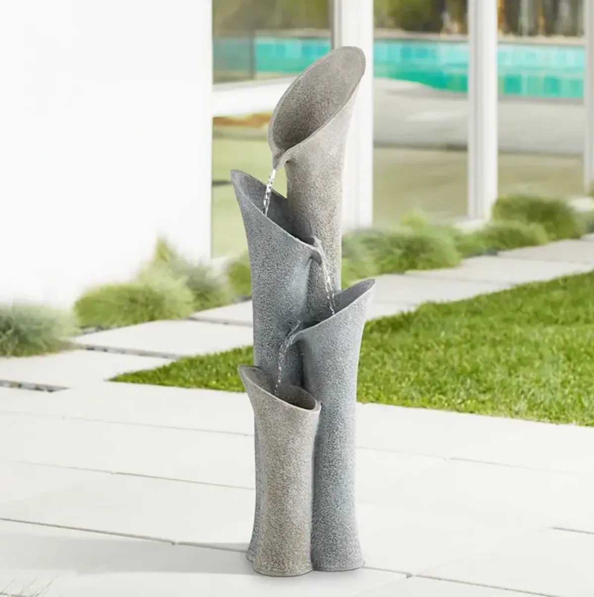 John Timberland Bell 34" High Gray Stone 4-Tier Modern Fountain