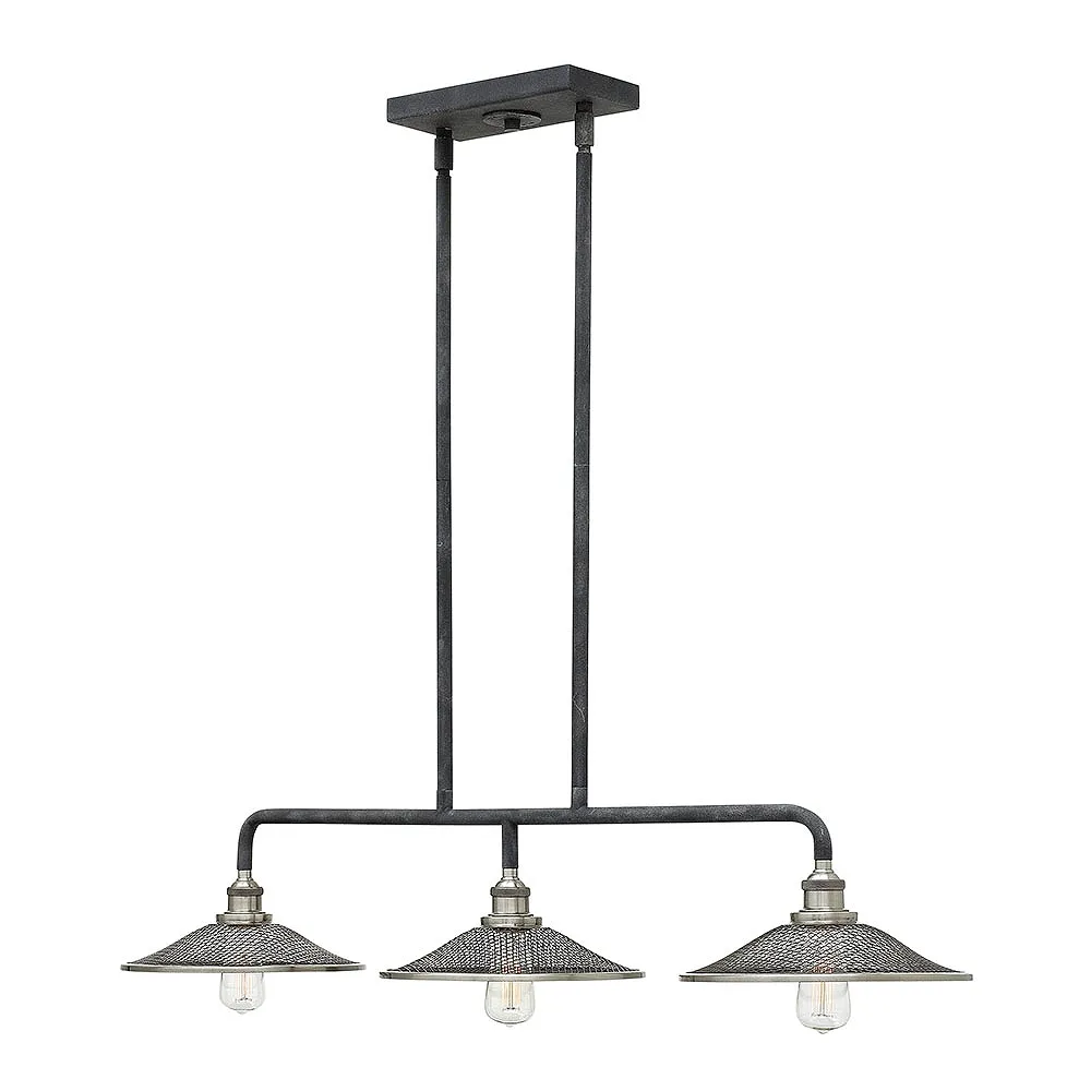 Chandelier Rigby-Three Light Linear-Aged Zinc