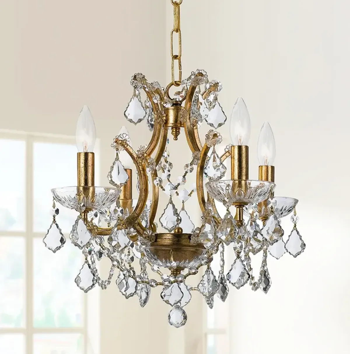 Filmore 17 1/2" Wide Antique Gold Crystal 4-Light Chandelier