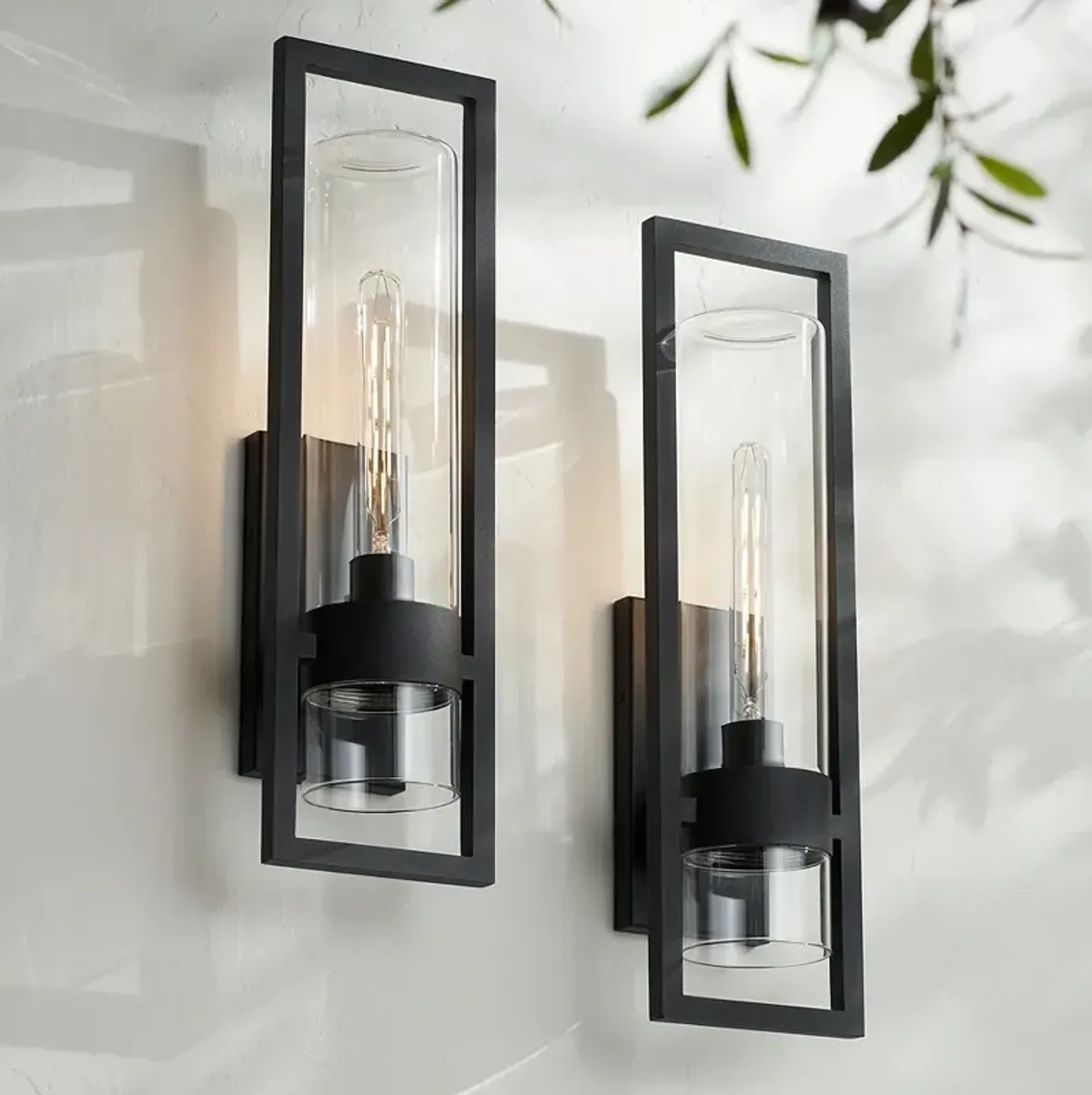 Possini Euro Reed 21" High Sand Black Outdoor Wall Light Set of 2