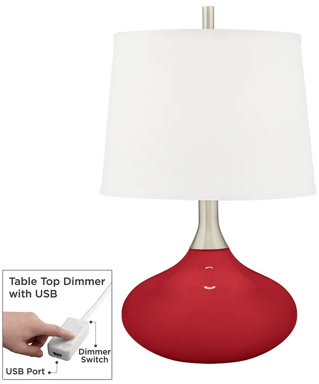 Color Plus Felix 24" Ribbon Red Table Lamp with USB Dimmer