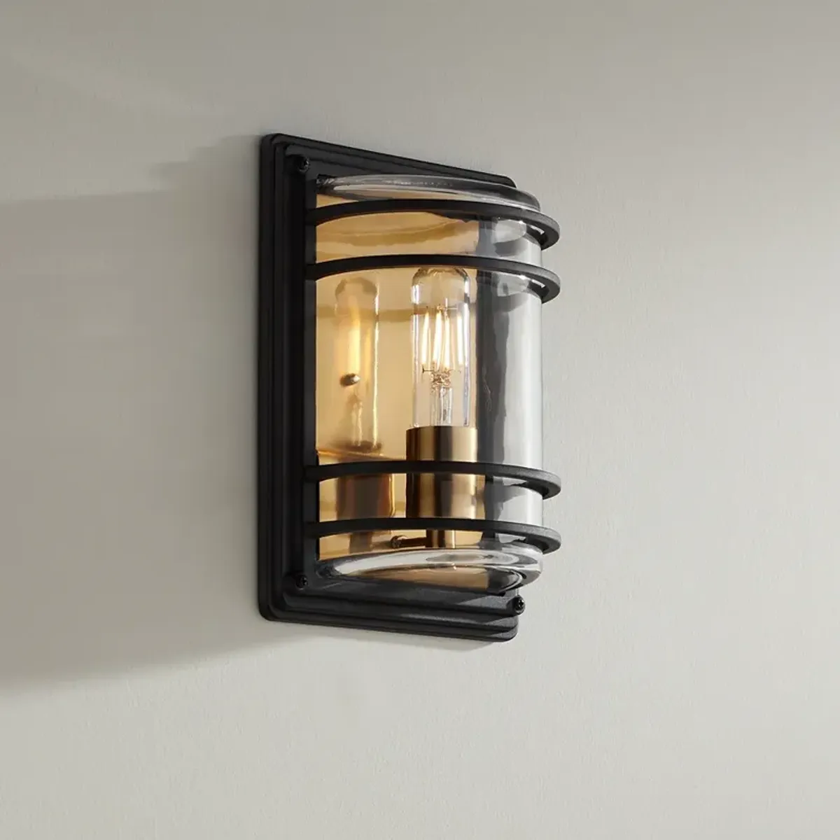 Habitat 11" High Black and Brass Wall Sconce