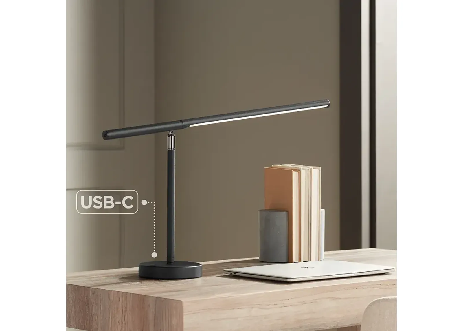 Possini Euro Banner 28 1/2" High Black LED Sensor Desk Lamp with USB-C