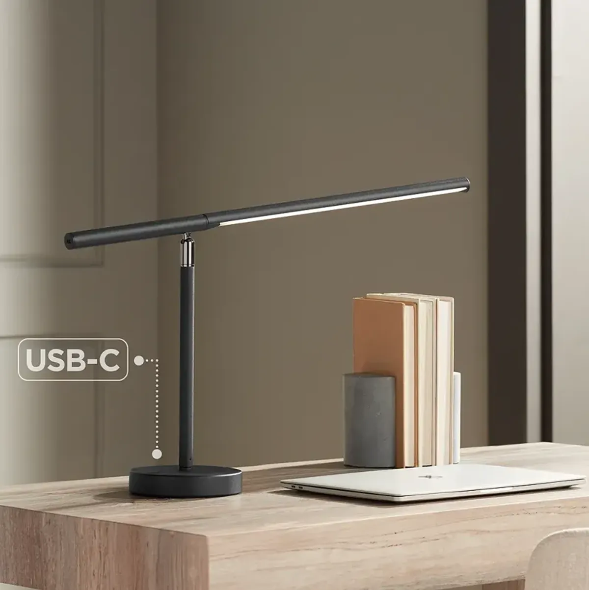 Possini Euro Banner 28 1/2" High Black LED Sensor Desk Lamp with USB-C