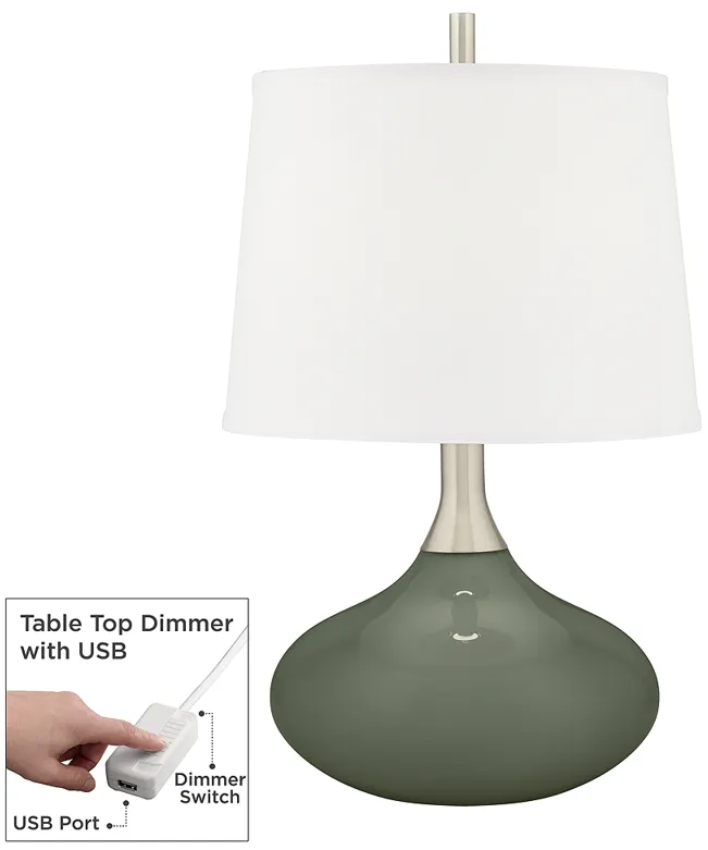 Color Plus Felix 24" Deep Lichen Green Table Lamp with USB Dimmer