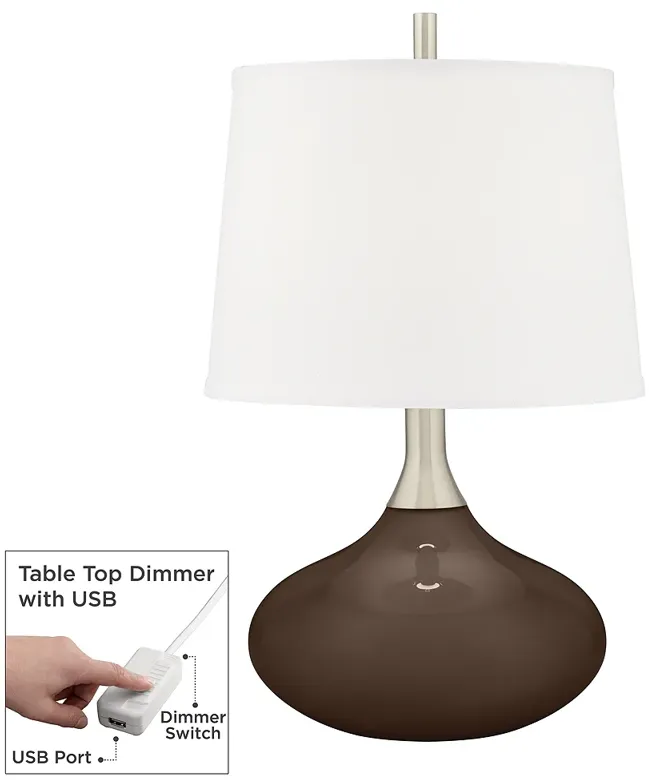 Color Plus Felix 24" Carafe Brown Modern Table Lamp with USB Dimmer