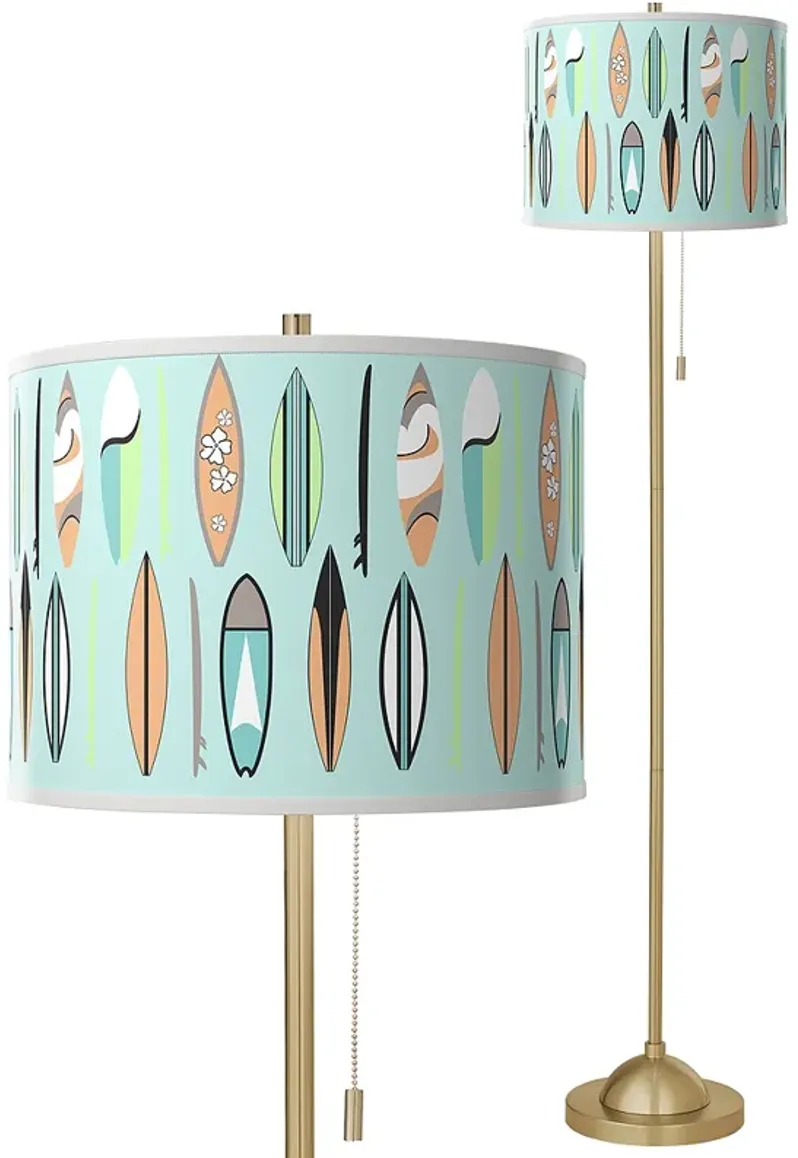 Giclee Glow 62" Retro Surf Shade with Warm Gold Stick Floor Lamp