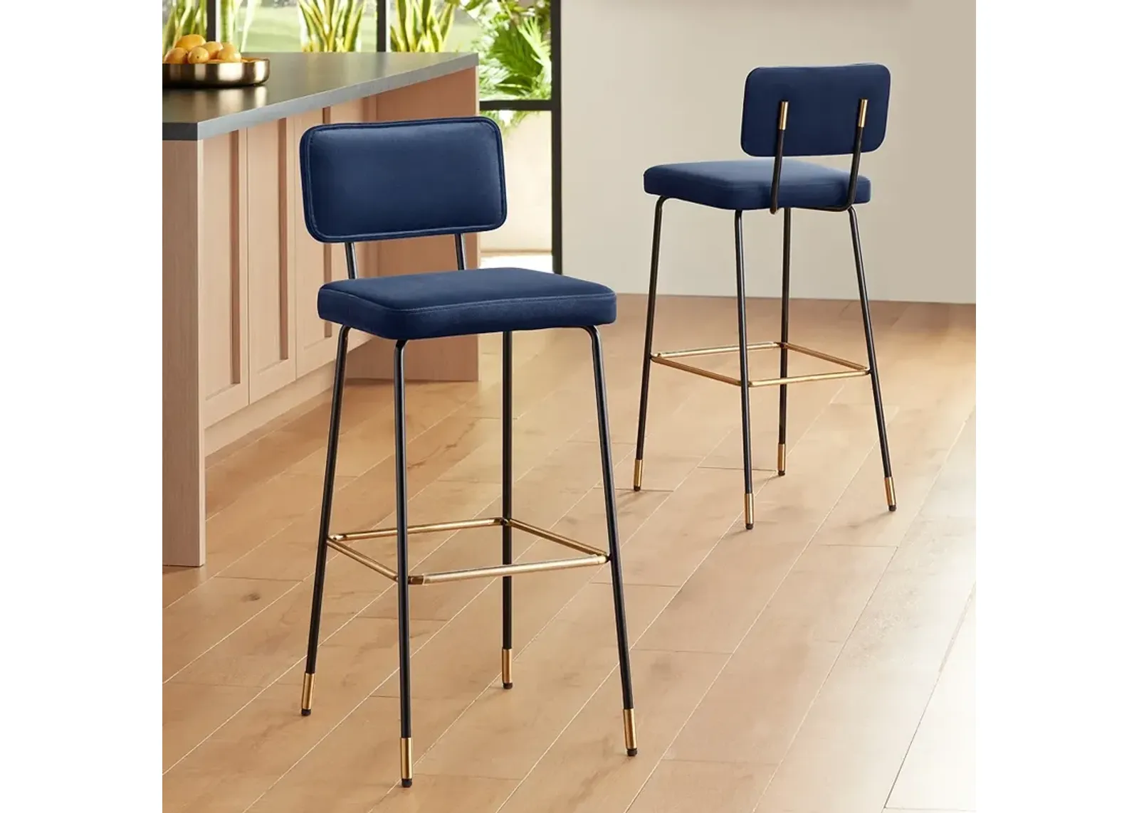 Marc 29 1/4" High Blue and Gold Barstool Set of 2