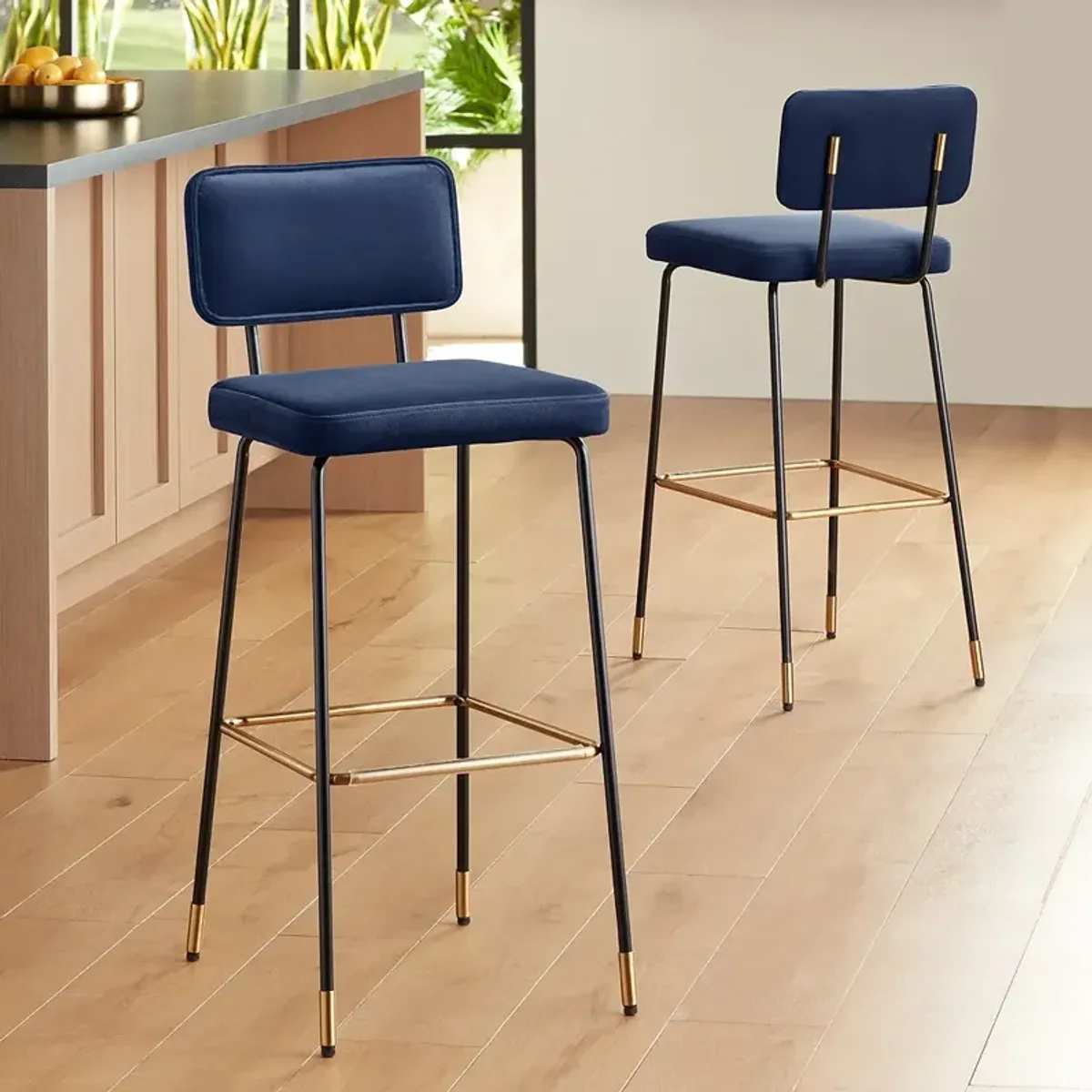 Marc 29 1/4" High Blue and Gold Barstool Set of 2