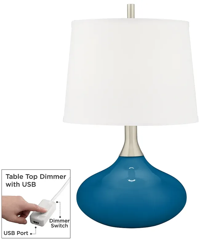 Color Plus Felix 24" Modern Mykonos Blue Table Lamp with USB Dimmer