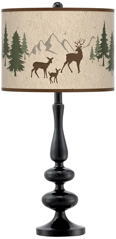 Deer Lodge Giclee Paley Black Table Lamp