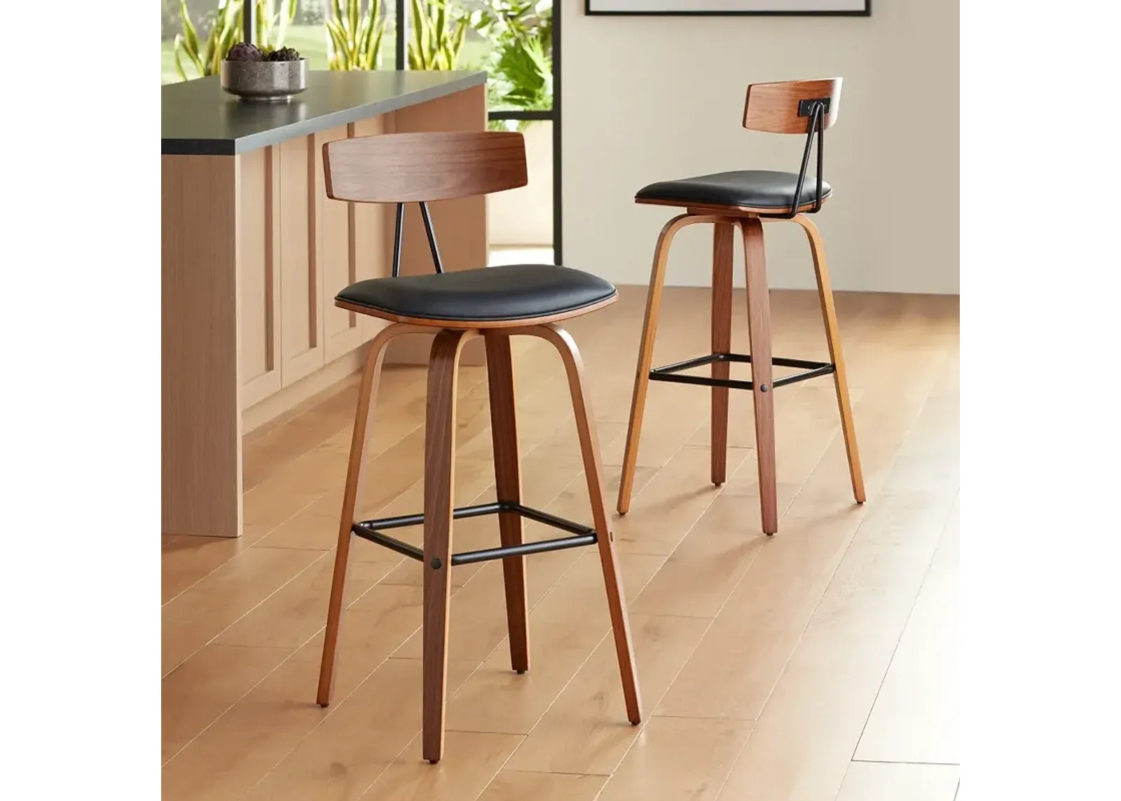 Westwood 31" High Wood and Black Faux Leather Barstool Set of 2