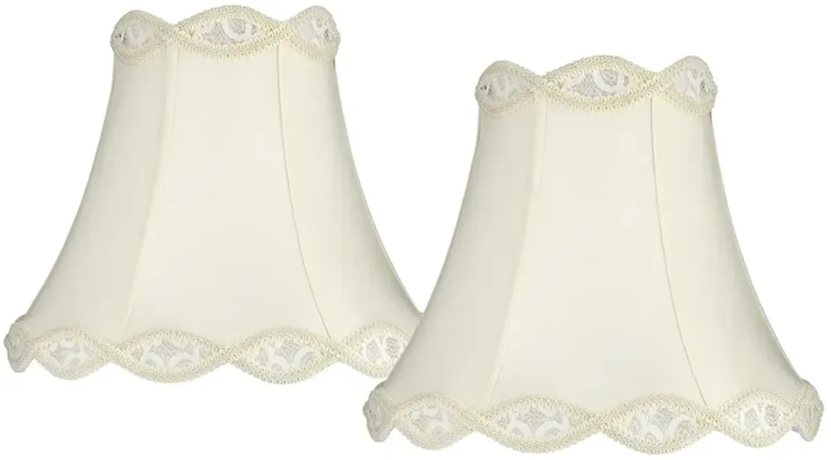 Cream Fabric Set of 2 Scallop Lamp Shades 7x14x12.5 (Spider)