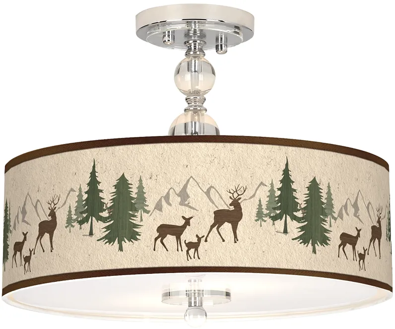 Deer Lodge Giclee 16" Wide Semi-Flush Ceiling Light